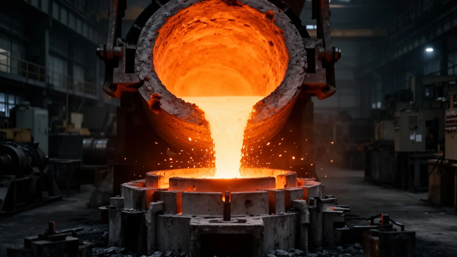 Molten metal pouring in Sri Gnanamurugan Foundry